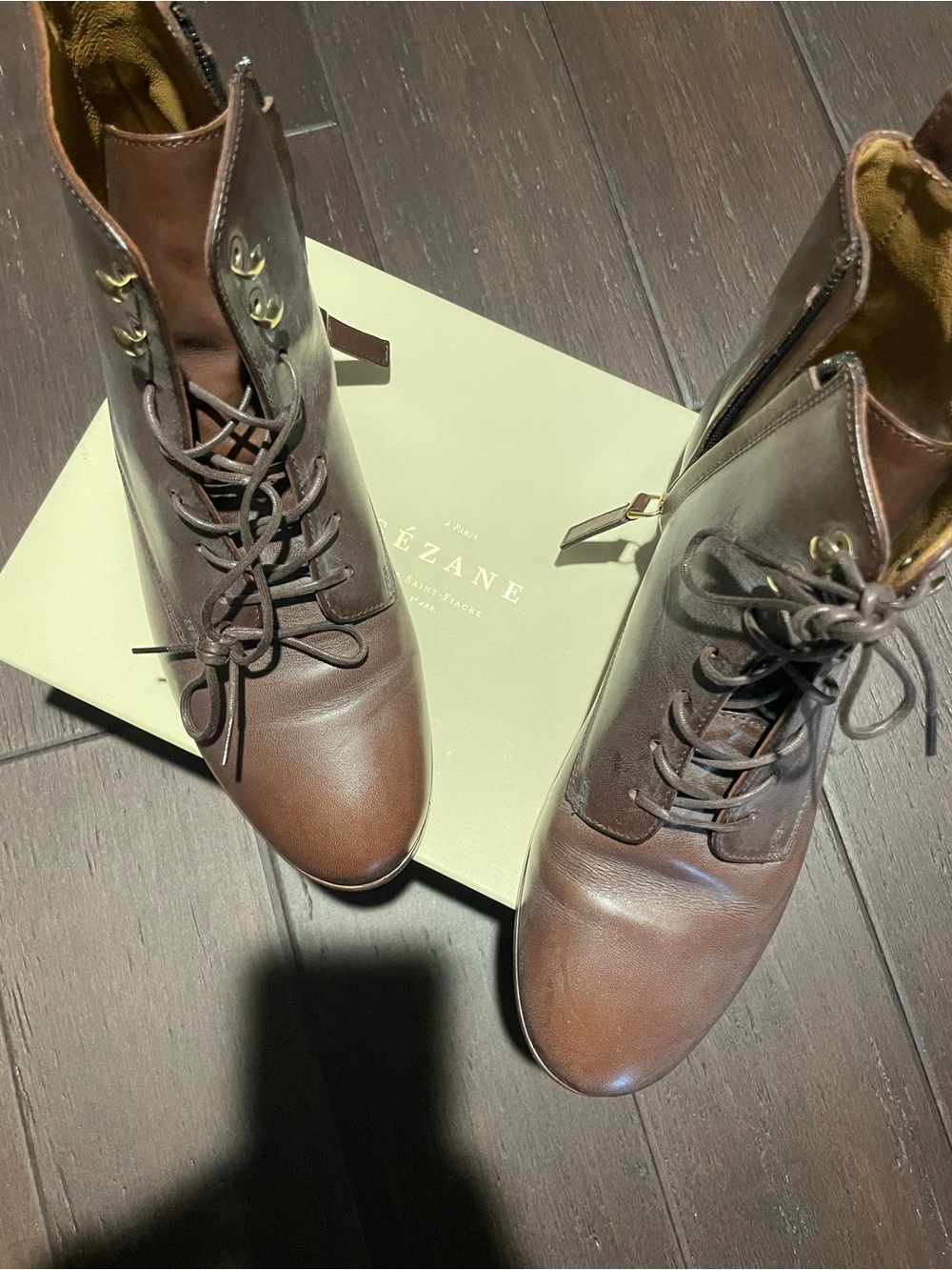 Sézane Brown Leather Lace-Up Ankle Boots